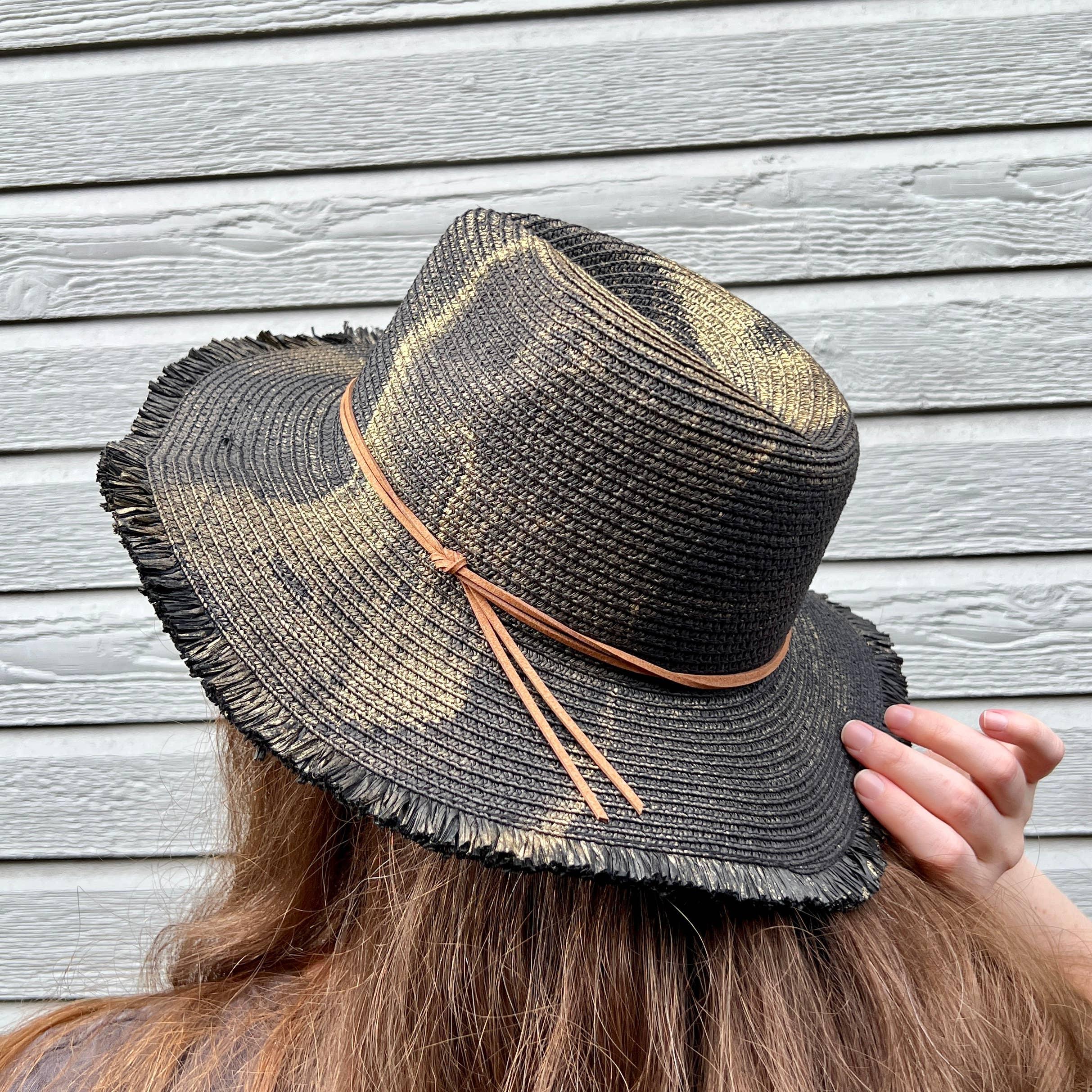 Marbled Straw Fringe Rancher Hat: Black - Fox Trot Boutique