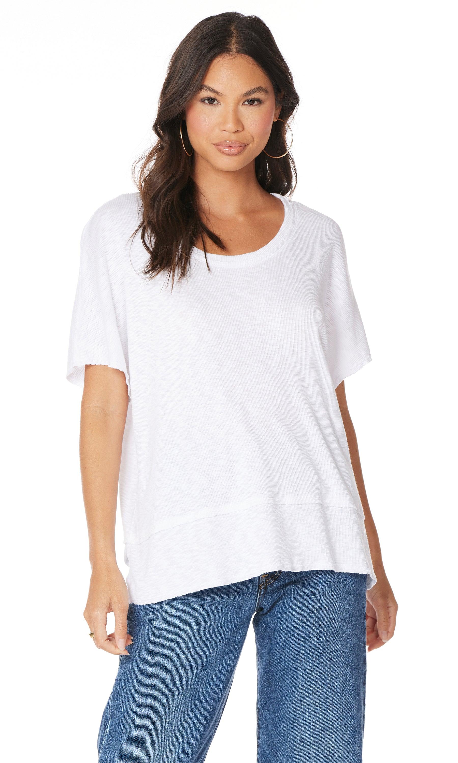 Raw Edge Dropped Shoulder Tee - Fox Trot Boutique