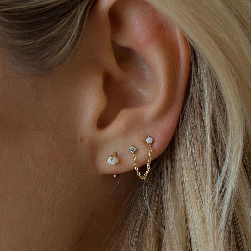 Double Piercing Earring Silver/gold Threader Earrings & Birthstone Cubic  Zirconia Stud Earrings 2 Hole Threaded Chain 30th Birthday Gift Her - Etsy  | Threader earrings gold, Threader earrings, Earrings